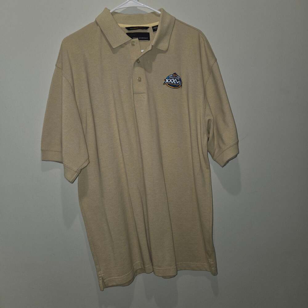 Greg Norman Super Bowl XXXVII Embroidered Logo Khaki Polo Shirt